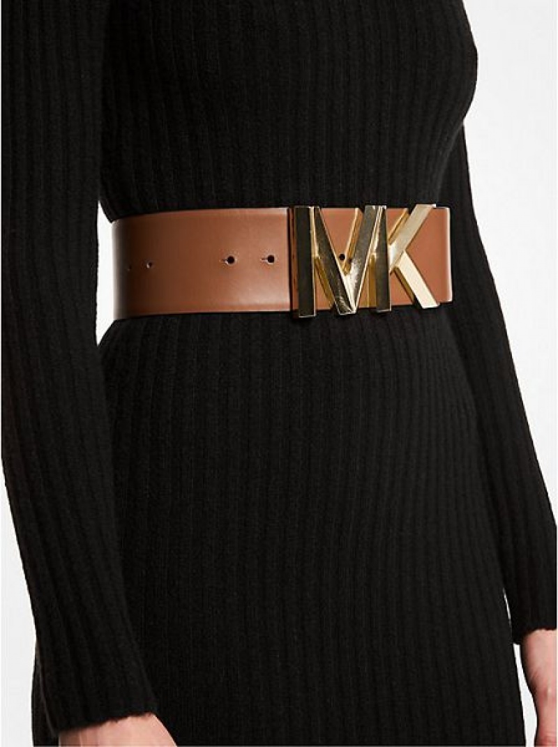 ζωνη γυναικεια Michael Kors Logo δερματινα waist καφε χρυσο χρωμα | 028719-XMV