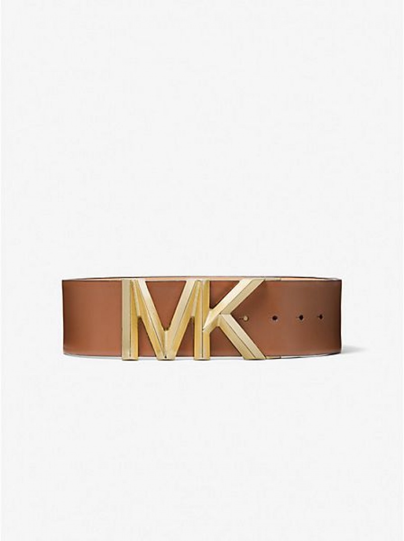 ζωνη γυναικεια Michael Kors Logo δερματινα waist καφε χρυσο χρωμα | 028719-XMV