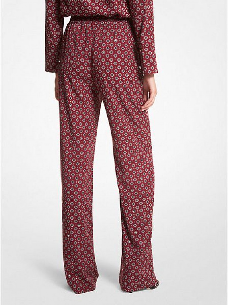 παντελονι γυναικεια Michael Kors Medallion Crepe Pajama μπορντο | 748329-SCZ