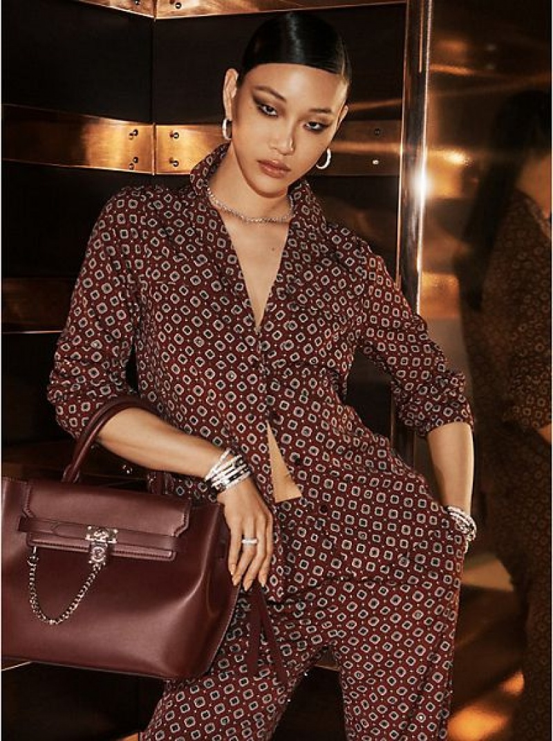 παντελονι γυναικεια Michael Kors Medallion Crepe Pajama μπορντο | 748329-SCZ