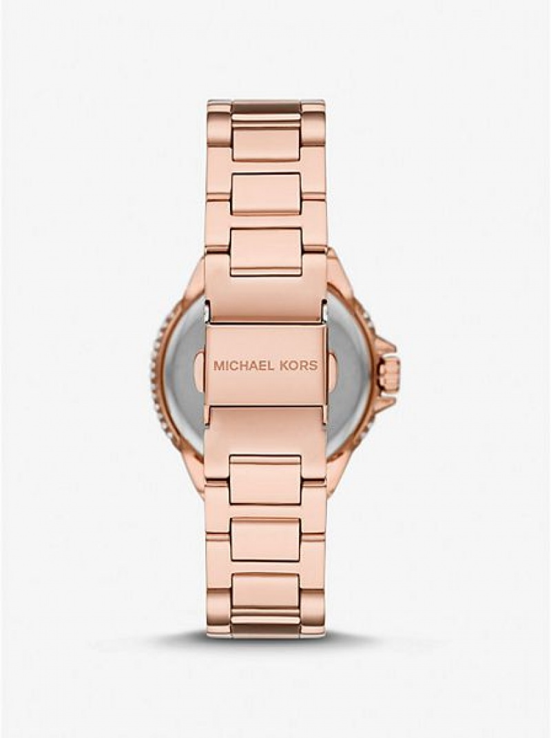 Ρολογια γυναικεια Michael Kors Mini Camille Pave ροζ χρυσο χρωμα | 980725-ANE