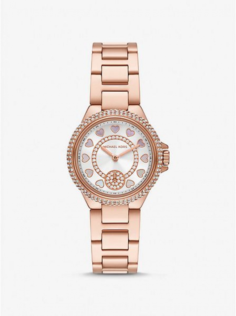 Ρολογια γυναικεια Michael Kors Mini Camille Pave ροζ χρυσο χρωμα | 980725-ANE