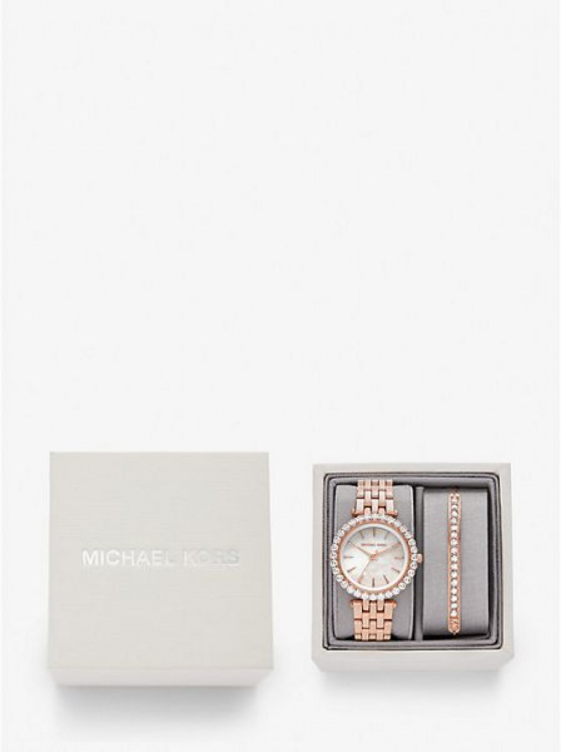 Ρολογια γυναικεια Michael Kors Mini Darci Pave ροζ χρυσο χρωμα | 468025-XPE