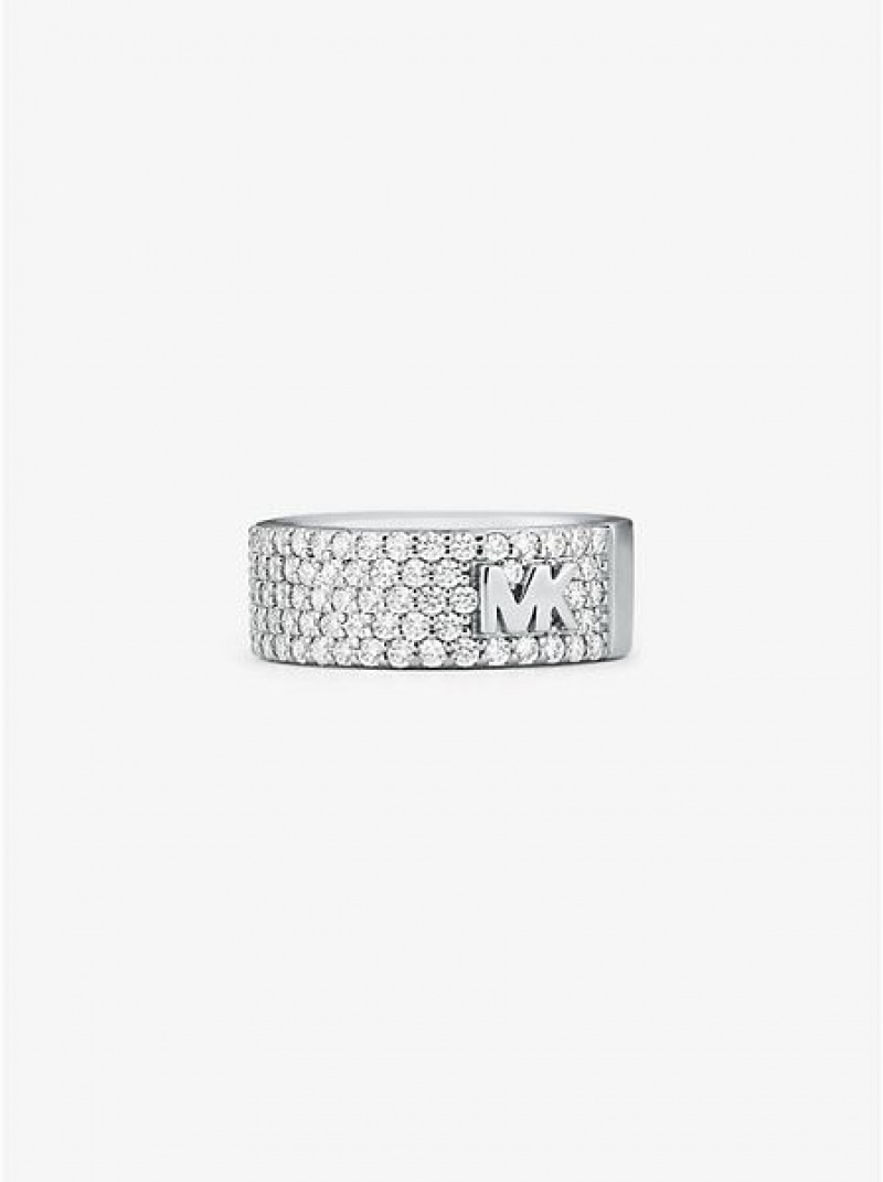 Δαχτυλίδια γυναικεια Michael Kors Mott Precious Metal-plated Sterling Silver Pave Logo ασημι | 568741-RWT