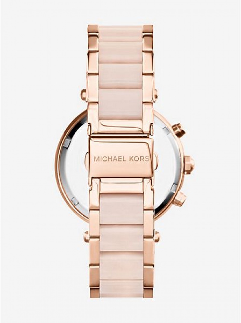 Ρολογια γυναικεια Michael Kors Parker Blush Acetate ροζ χρυσο χρωμα | 209716-RAW