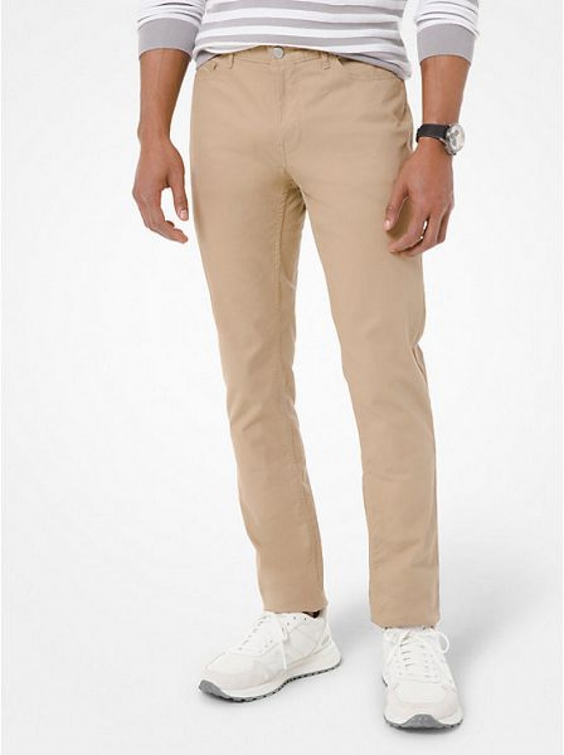 παντελονι ανδρικα Michael Kors Parker Slim-fit Stretch-twill Χακί | 367894-BIU