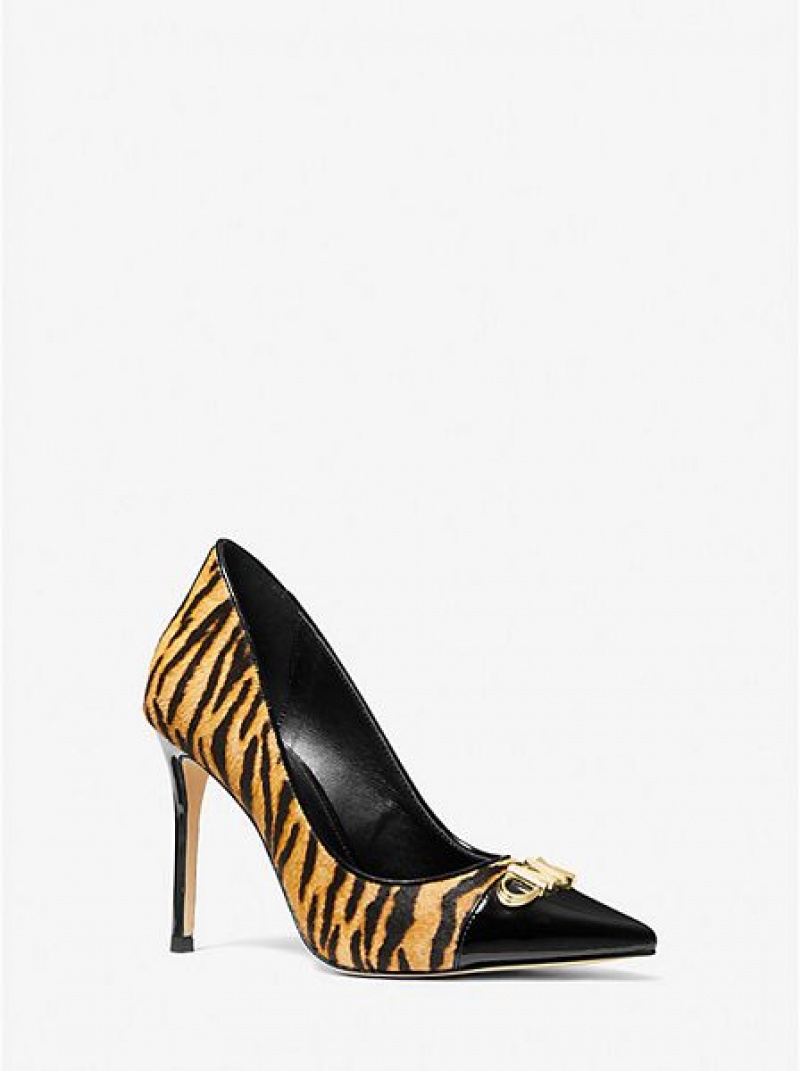 Γοβεσ γυναικεια Michael Kors Parker Tiger Print Calf Hair And δερματινα κίτρινα μαυρα | 395421-BUV