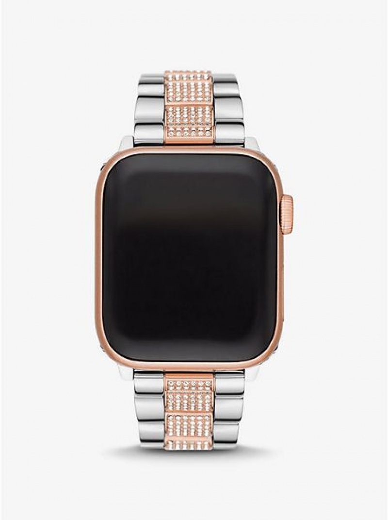 Ρολογια ανδρικα Michael Kors Pave λουρακια For Apple ασημι ροζ μαυρα | 341072-XJQ