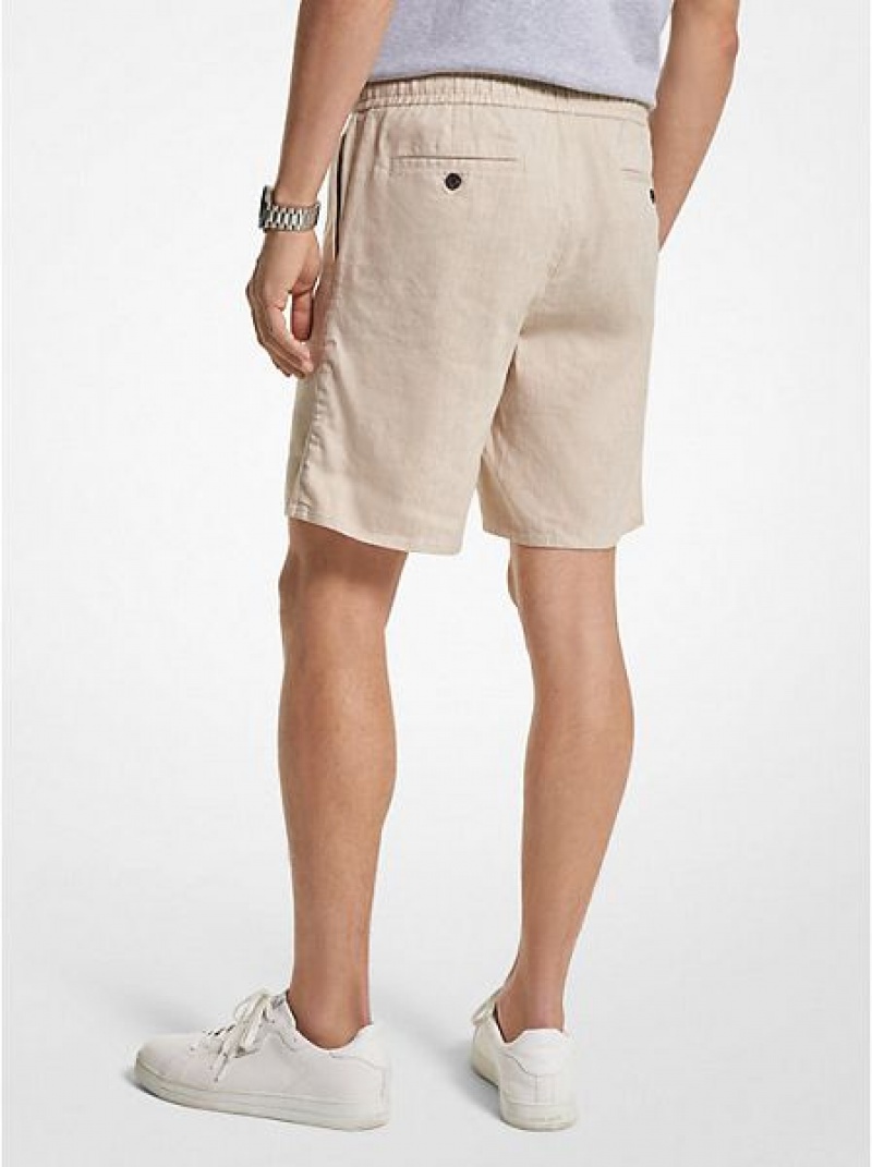 σορτσ ανδρικα Michael Kors Pintucked Linen And βαμβακερα Blend Χακί | 930281-MLB