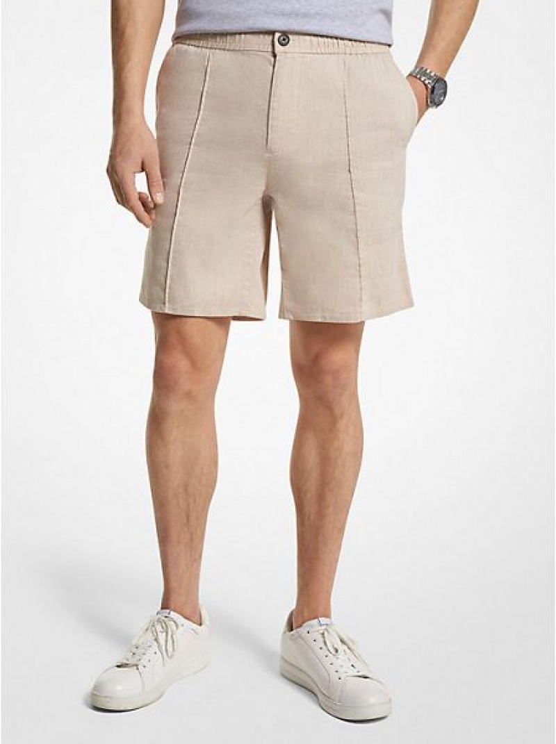 σορτσ ανδρικα Michael Kors Pintucked Linen And βαμβακερα Blend Χακί | 930281-MLB