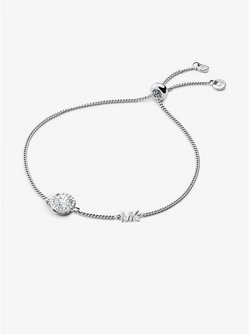 Βραχιόλια γυναικεια Michael Kors Precious Metal-plated Sterling Silver Pave Halo Slider ασημι | 761485-BAC