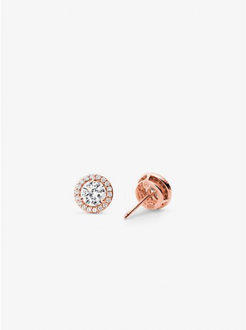 Σκουλαρίκια γυναικεια Michael Kors Precious Metal-plated Sterling Silver Pave Studs ροζ χρυσο χρωμα | 987352-OGL