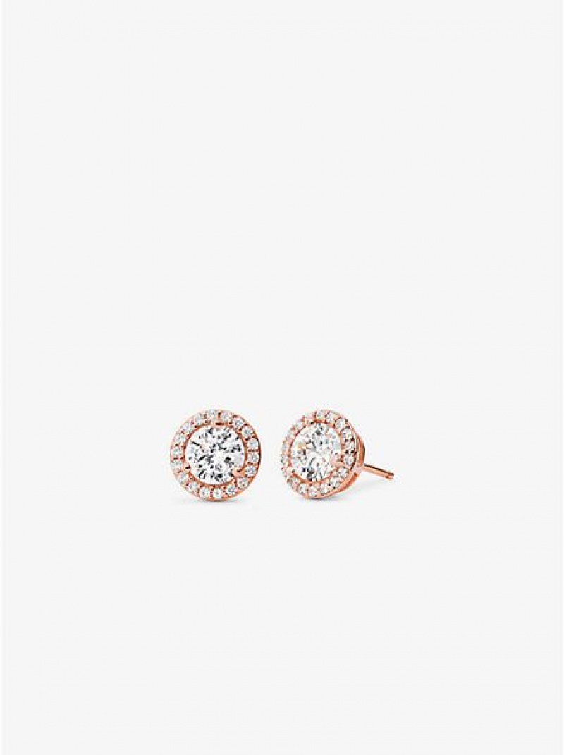 Σκουλαρίκια γυναικεια Michael Kors Precious Metal-plated Sterling Silver Pave Studs ροζ χρυσο χρωμα | 987352-OGL