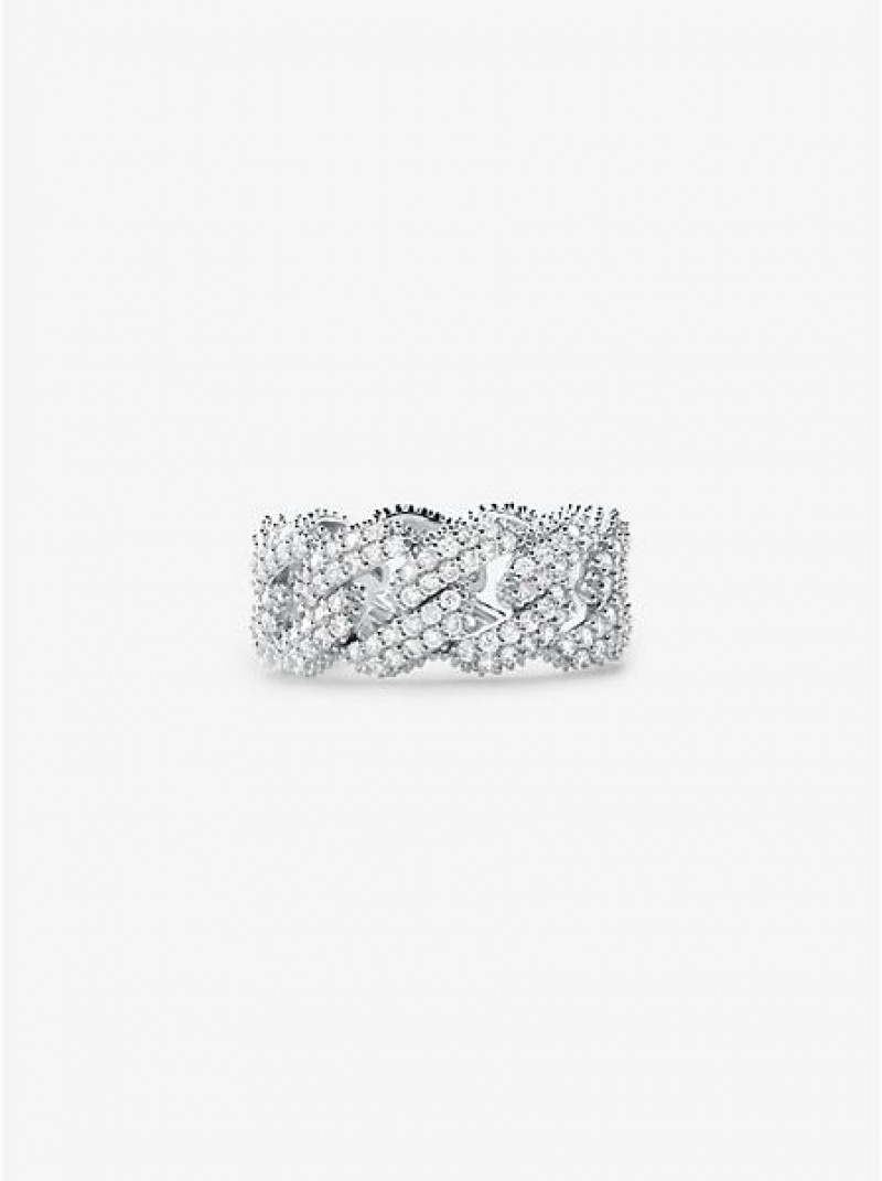 Δαχτυλίδια γυναικεια Michael Kors Precious Metal-plated Sterling Silver Pave Curb Link ασημι | 249307-PZJ