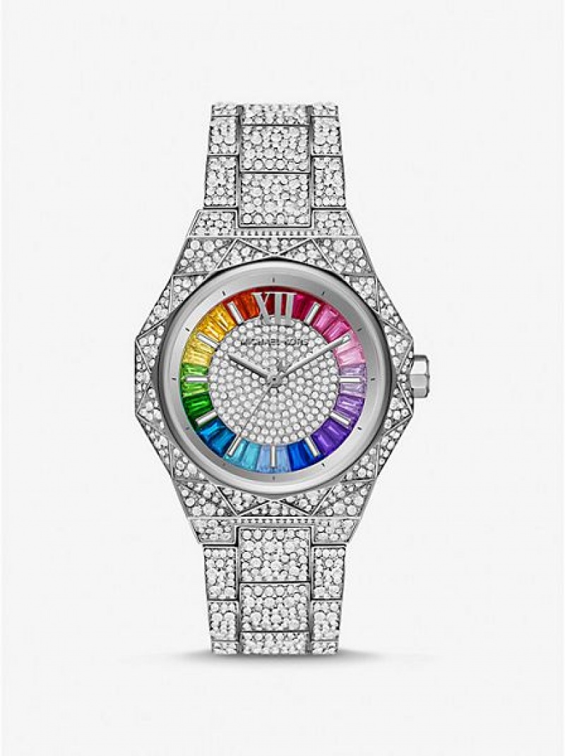 Ρολογια γυναικεια Michael Kors Pride Limited-edition Oversized Raquel Rainbow Pave ασημι | 785190-FPH