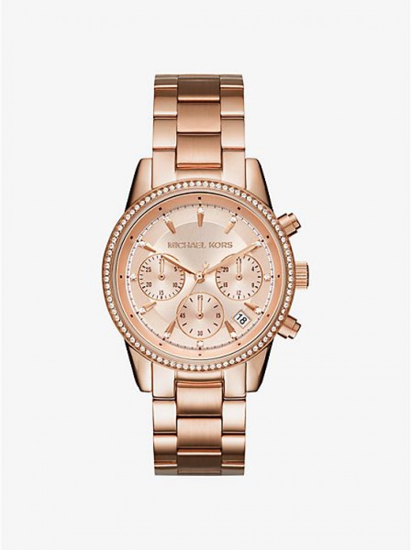 Ρολογια γυναικεια Michael Kors Ritz ροζ χρυσο χρωμα | 876509-LCZ