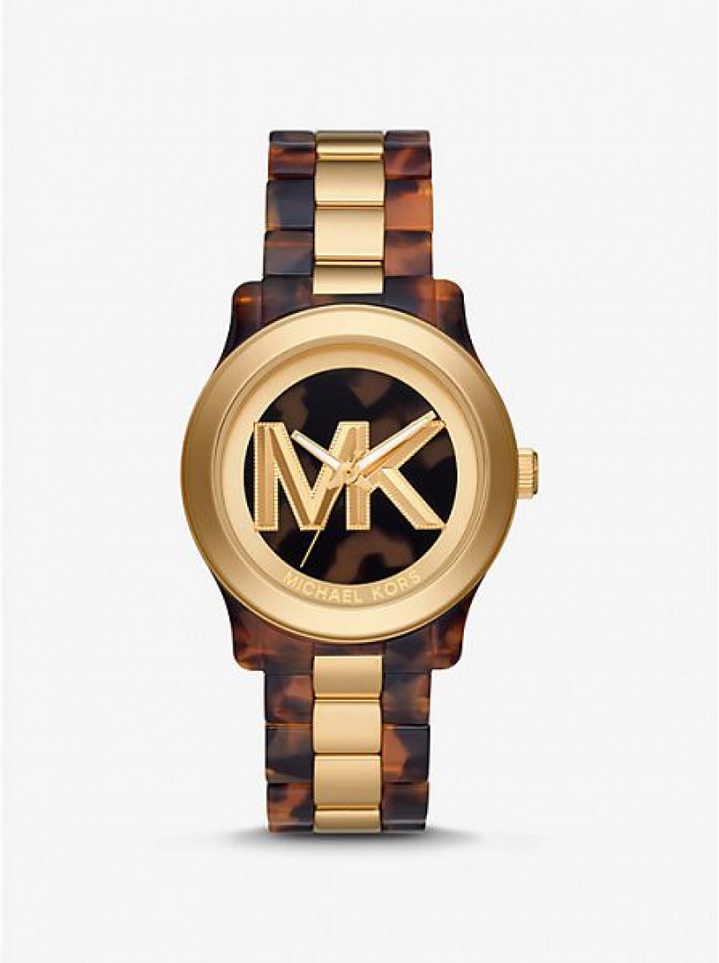 Ρολογια γυναικεια Michael Kors Runway And Tortoiseshell Acetate χρυσο χρωμα | 740652-IWG