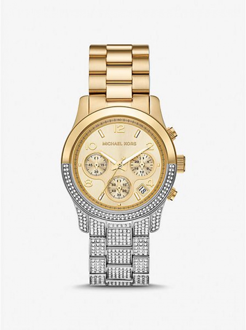 Ρολογια γυναικεια Michael Kors Runway Pave ασημι χρυσο χρωμα | 378450-JIY