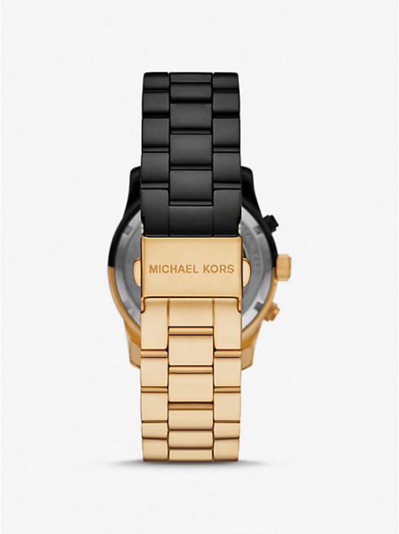 Ρολογια γυναικεια Michael Kors Runway μαυρα χρυσο χρωμα | 985762-ZFU