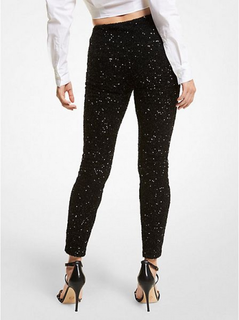 κολαν γυναικεια Michael Kors Sequined Stretch Mesh μαυρα | 296038-WRJ