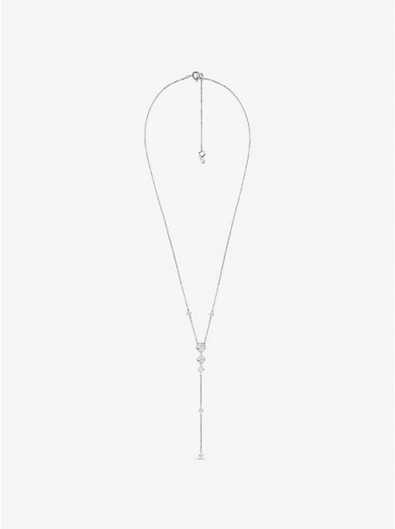 κολιέ γυναικεια Michael Kors Sterling Silver Pave Lariat ασημι | 907832-KFU