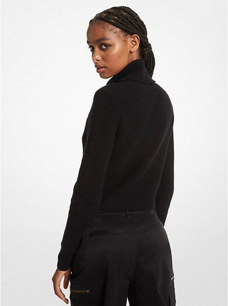 Πουλόβερ γυναικεια Michael Kors Stretch Μαλλί Cropped Turtleneck μαυρα | 741286-YMZ