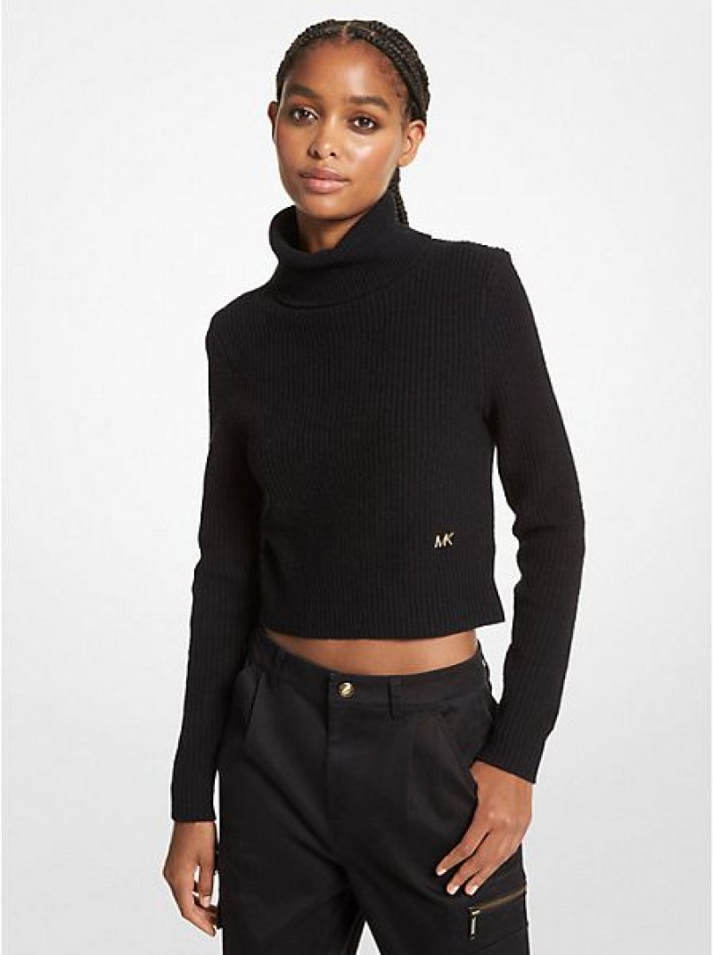 Πουλόβερ γυναικεια Michael Kors Stretch Μαλλί Cropped Turtleneck μαυρα | 741286-YMZ