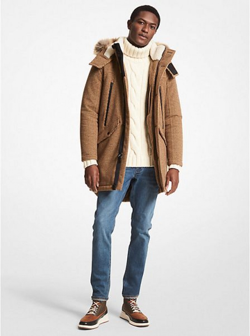 μπουφαν ανδρικα Michael Kors Tattersall Woven Parka Χακί | 146037-JEU