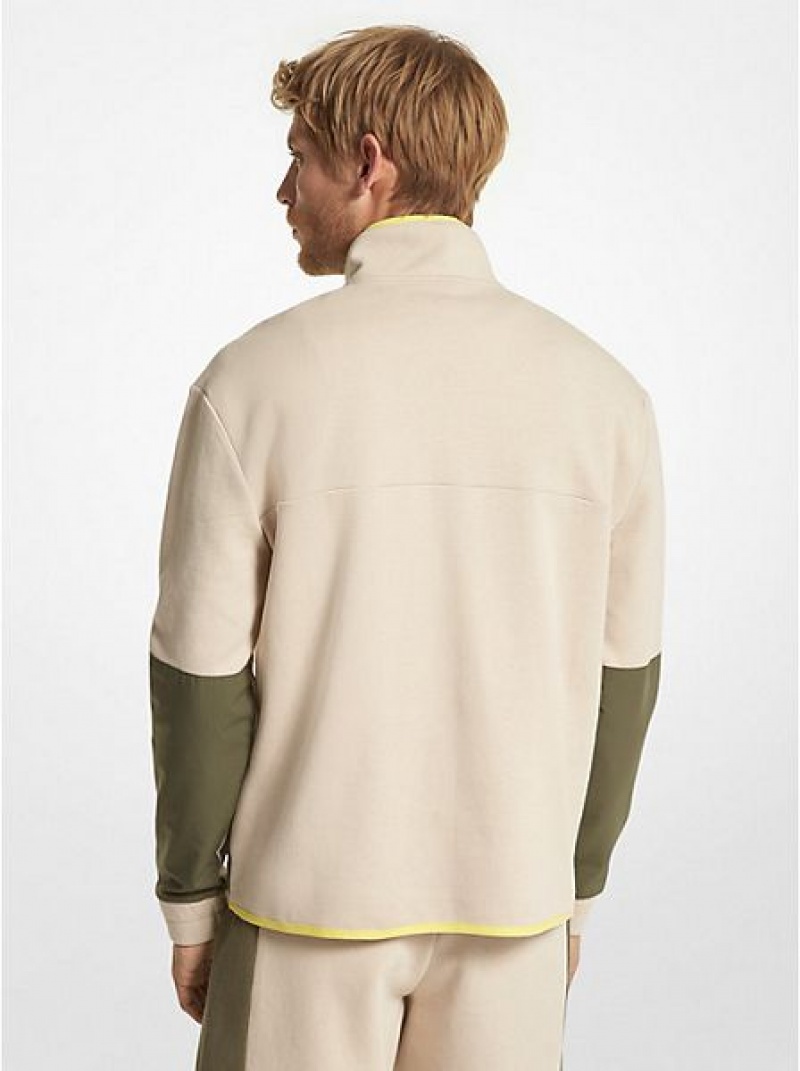 Φούτερ ανδρικα Michael Kors βαμβακερα Blend Half-zip ανοιχτο καφε | 493015-BYZ