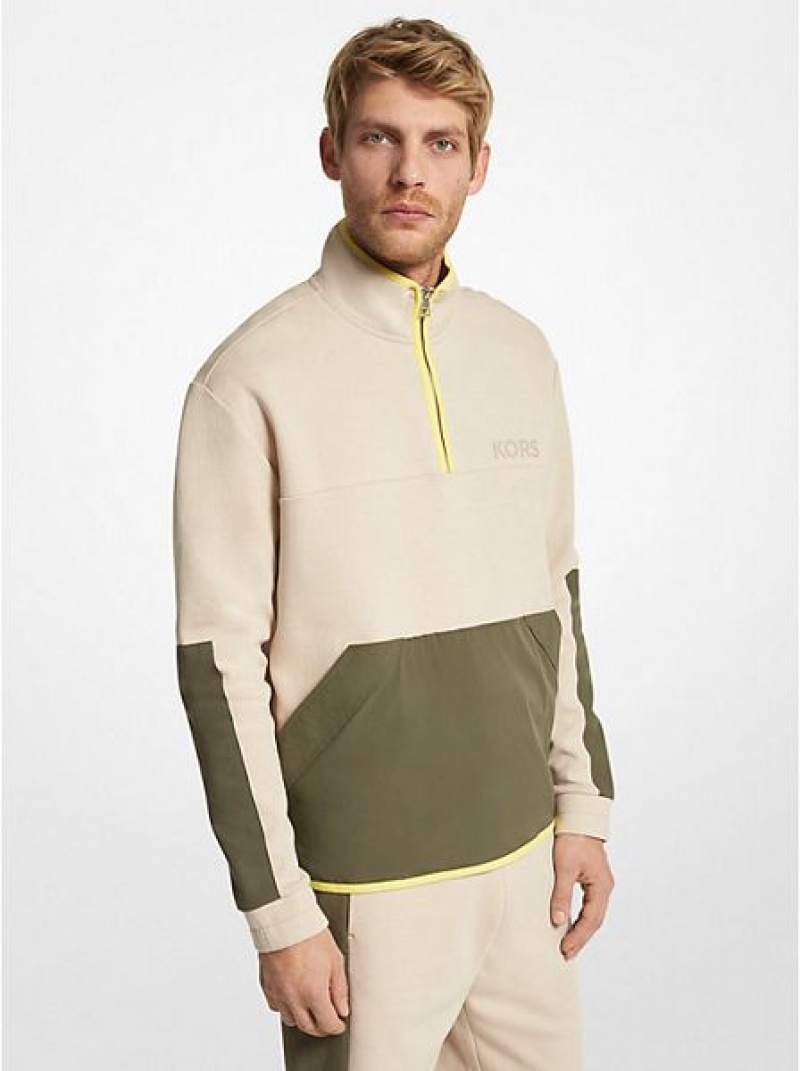 Φούτερ ανδρικα Michael Kors βαμβακερα Blend Half-zip ανοιχτο καφε | 493015-BYZ