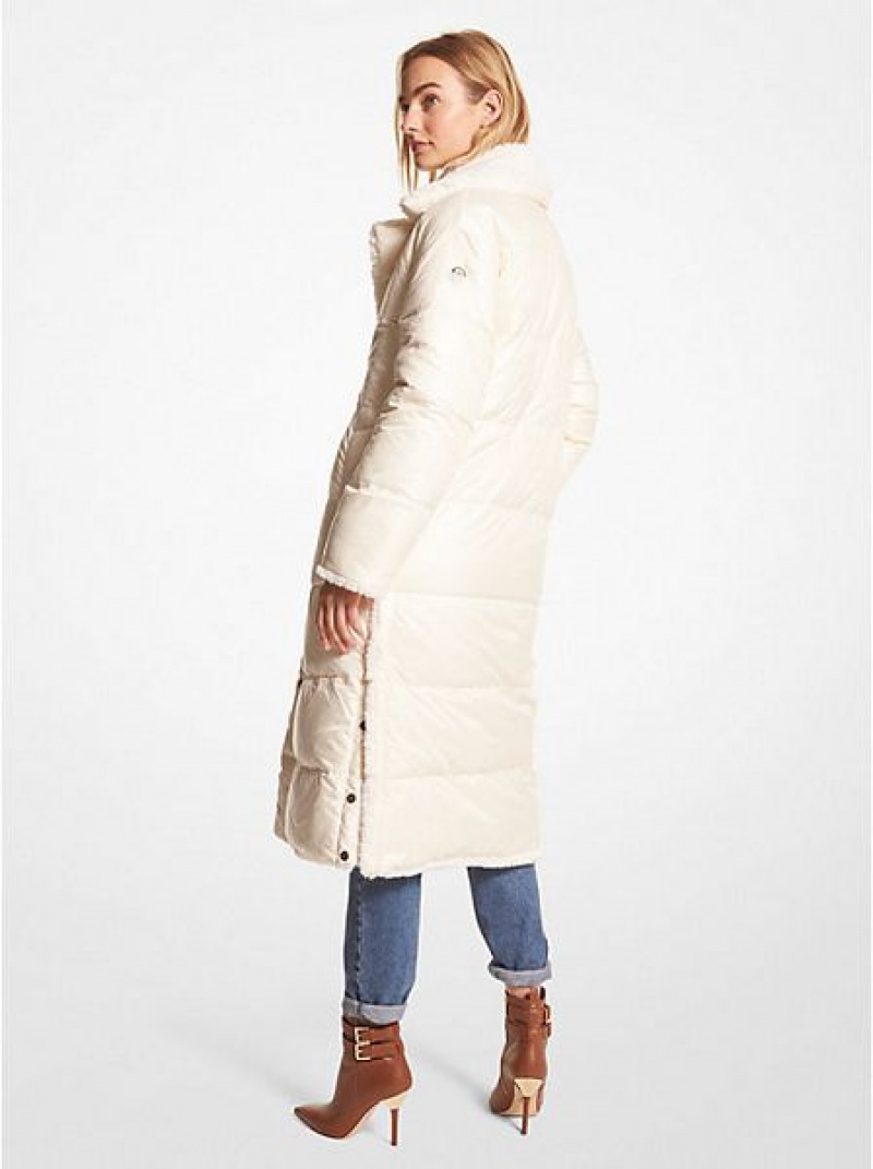 παλτό γυναικεια Michael Kors Καπιτονέ Cire And Faux Shearling Reversible Puffer Μπεζ | 291387-WKI