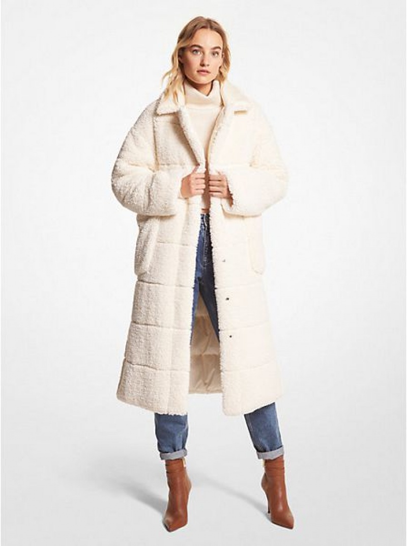 παλτό γυναικεια Michael Kors Καπιτονέ Cire And Faux Shearling Reversible Puffer Μπεζ | 291387-WKI