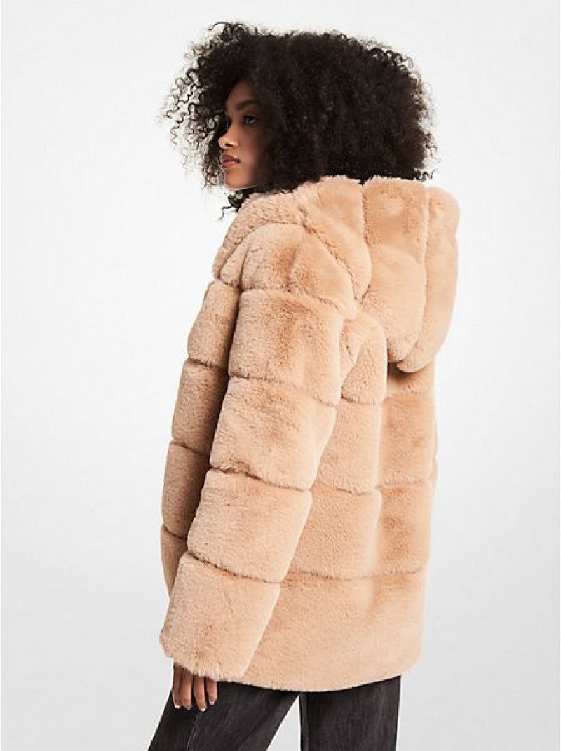 παλτό γυναικεια Michael Kors Καπιτονέ Faux Fur Κουκουλοφόρος καφε | 946702-YJG