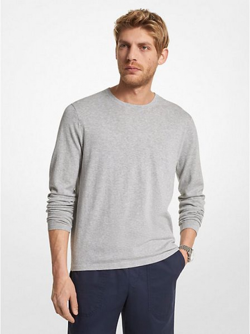 Πουλόβερ ανδρικα Michael Kors βαμβακερα Jersey Crewneck γκρι | 905274-SDY