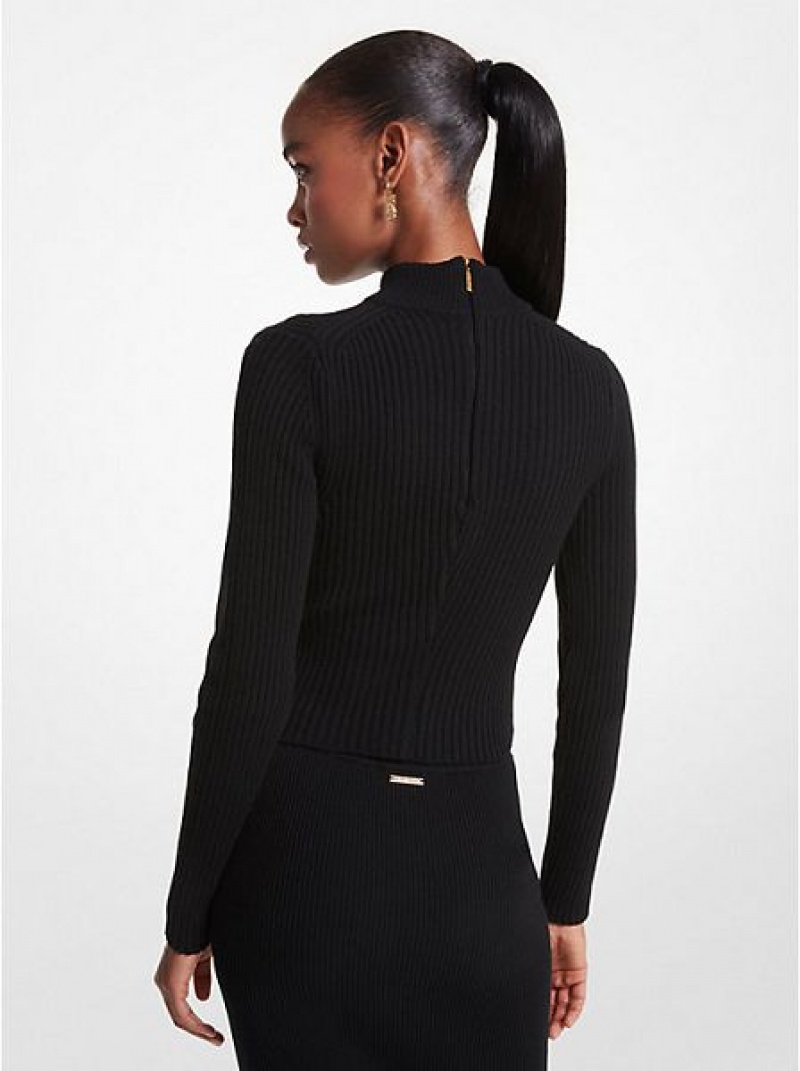 Πουλόβερ γυναικεια Michael Kors Πλευρωτός Merino Μαλλί Blend Cropped Turtleneck μαυρα | 392785-XLF