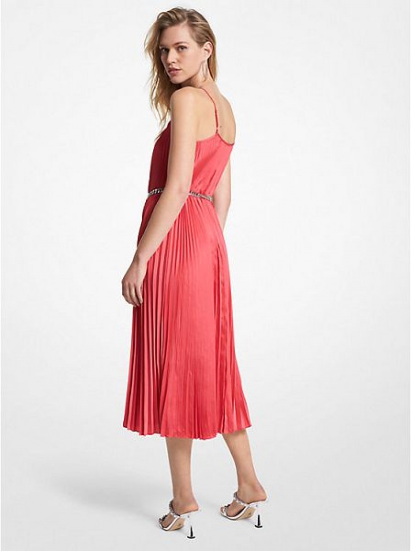 φορεμα γυναικεια Michael Kors Πλισέ Satin Belted Slip ροζ | 480253-HIO