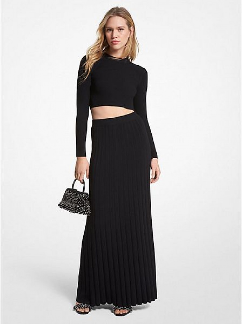 φουστεσ γυναικεια Michael Kors Πλευρωτός Stretch Knit Maxi μαυρα | 034158-YEM