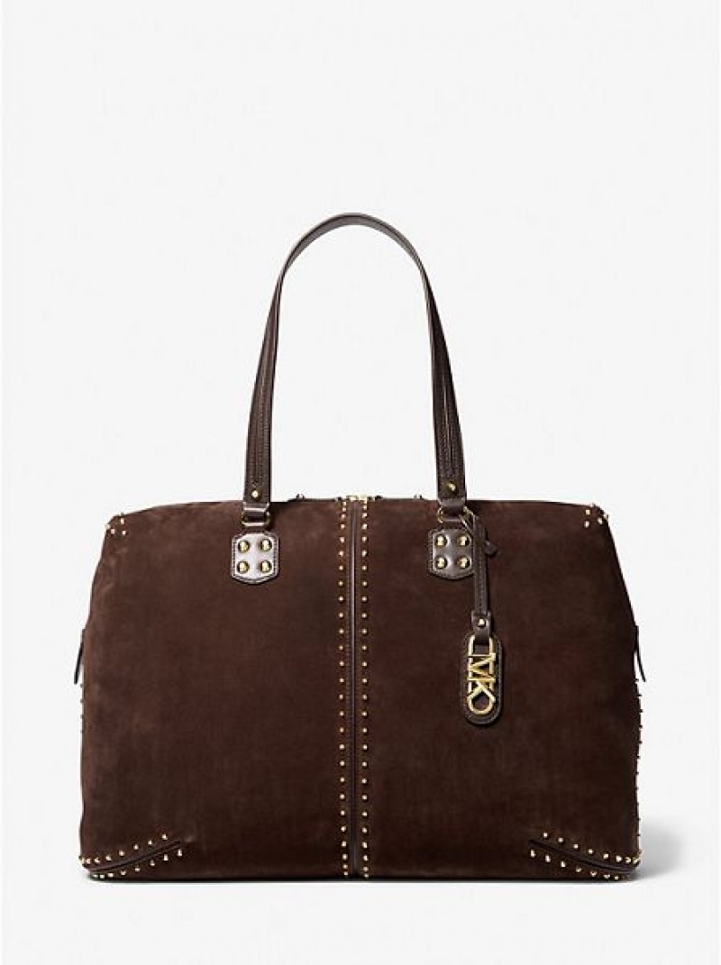 σαββατοκύριακο τσάντα γυναικεια Michael Kors Astor Extra-large Studded σουετ σοκολάτα | 701495-BWI