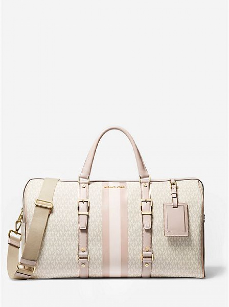 σαββατοκύριακο τσάντα γυναικεια Michael Kors Bedford Travel Extra-large Logo Stripe ανοιχτο κίτρινα ροζ | 981203-CFO