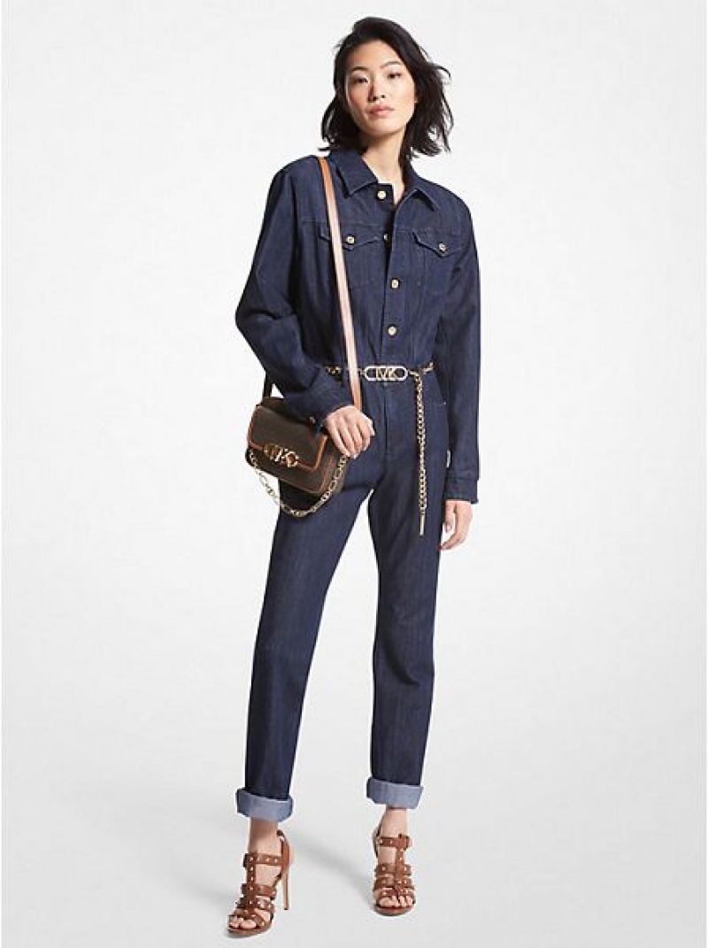 Ολόσωμη Φόρμα γυναικεια Michael Kors Belted Denim σκουρο μπλε | 724056-GWX