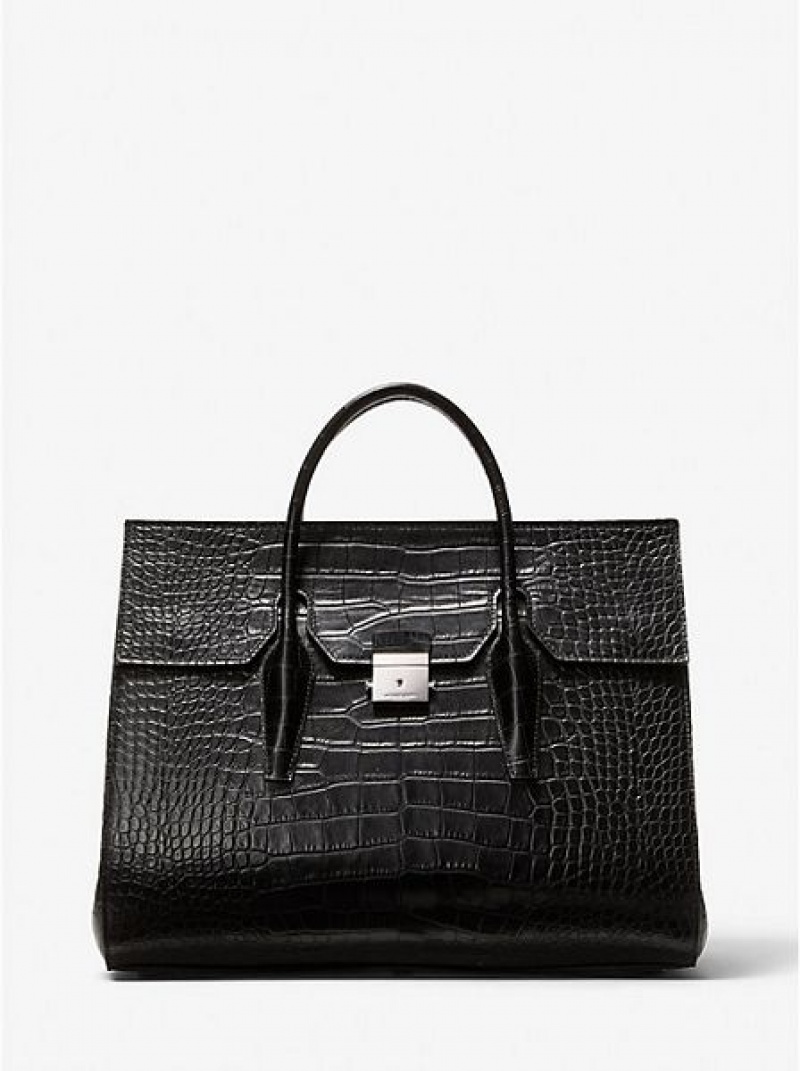 σαββατοκύριακο τσάντα γυναικεια Michael Kors Campbell Crocodile Embossed δερματινα μαυρα | 596714-CQI