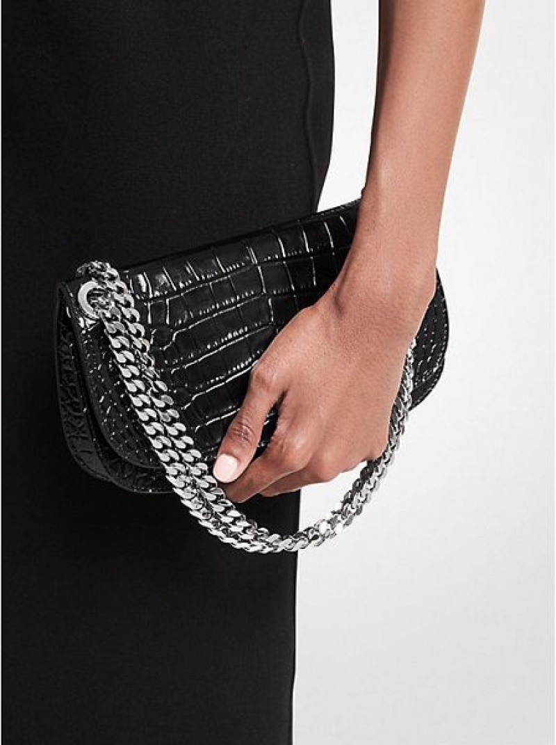 Μίνι Τσάντες γυναικεια Michael Kors Christie Crocodile Embossed δερματινα Envelope μαυρα | 179684-SRJ