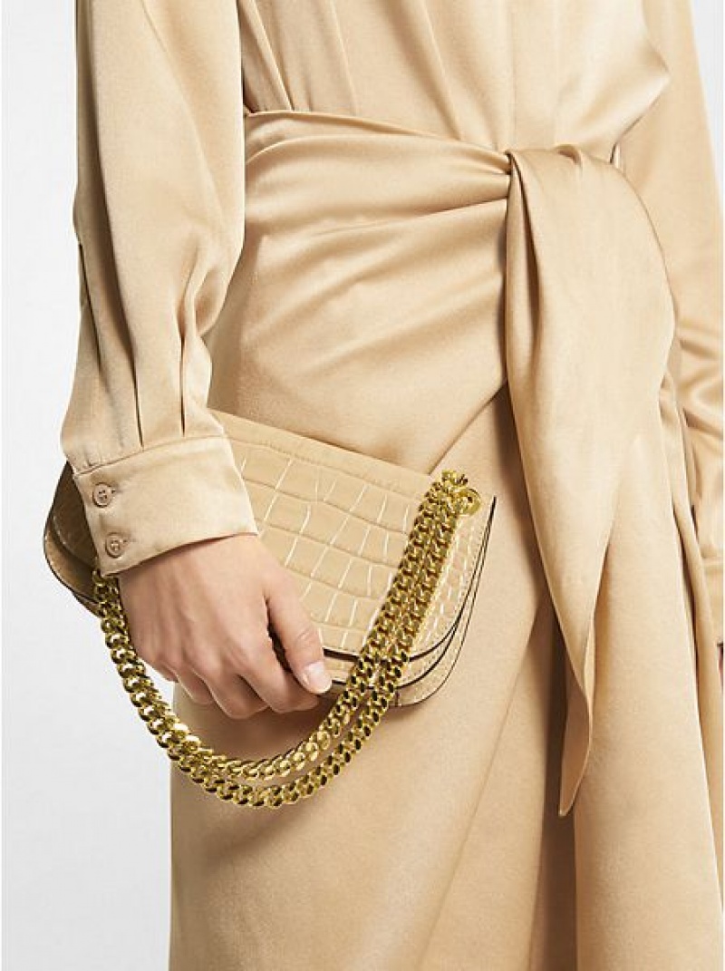 Μίνι Τσάντες γυναικεια Michael Kors Christie Crocodile Embossed δερματινα Envelope Χακί | 361902-QVY