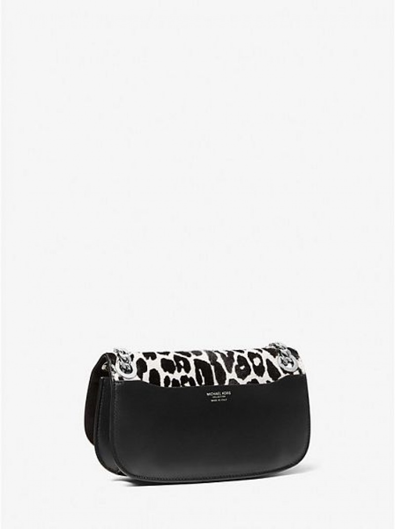 Μίνι Τσάντες γυναικεια Michael Kors Christie Leopard Print Calf Hair And δερματινα Envelope μαυρα ασπρα | 792685-OBK