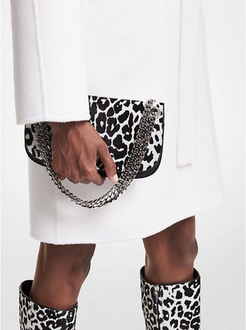 Μίνι Τσάντες γυναικεια Michael Kors Christie Leopard Print Calf Hair And δερματινα Envelope μαυρα ασπρα | 792685-OBK