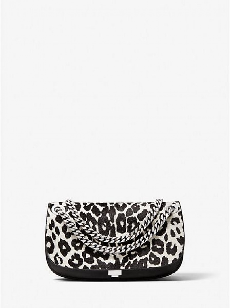 Μίνι Τσάντες γυναικεια Michael Kors Christie Leopard Print Calf Hair And δερματινα Envelope μαυρα ασπρα | 792685-OBK