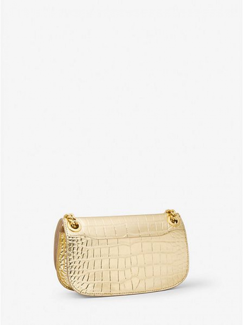 Μίνι Τσάντες γυναικεια Michael Kors Christie Metallic Crocodile Embossed δερματινα Envelope χρυσο χρωμα | 610752-EAW