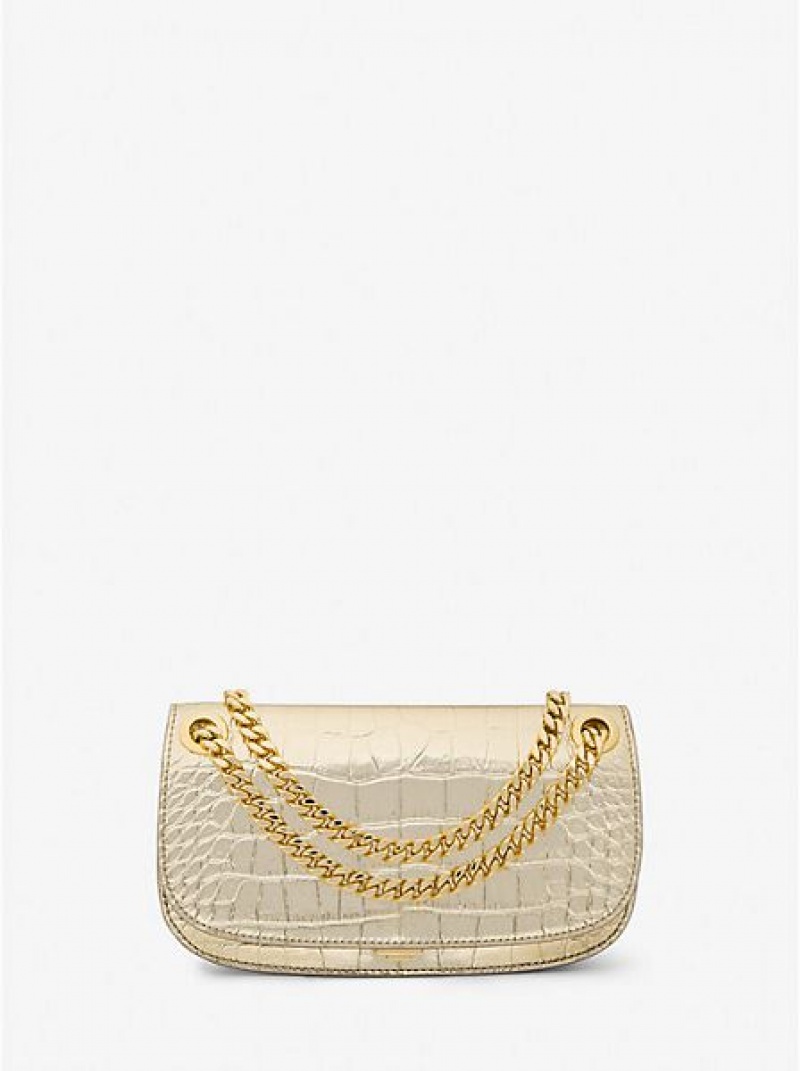 Μίνι Τσάντες γυναικεια Michael Kors Christie Metallic Crocodile Embossed δερματινα Envelope χρυσο χρωμα | 610752-EAW