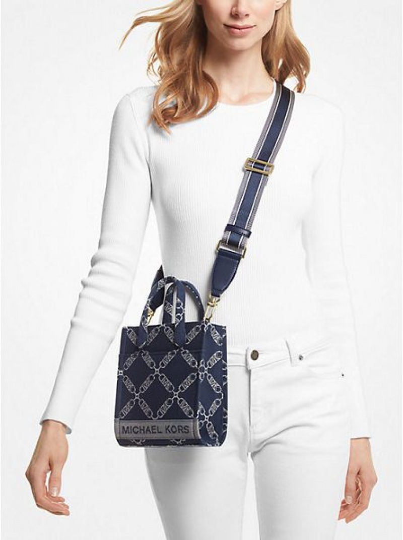 τσάντεσ χιαστί γυναικεια Michael Kors Gigi Extra-small Empire Logo Jacquard σκουρο μπλε Πολύχρωμο | 214635-ALK