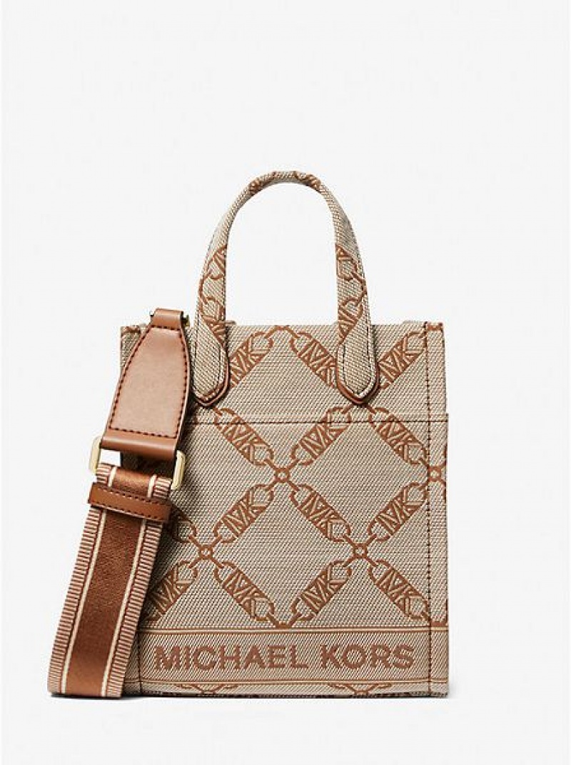 τσάντεσ χιαστί γυναικεια Michael Kors Gigi Extra-small Empire Logo Jacquard Μπεζ | 842579-OVE